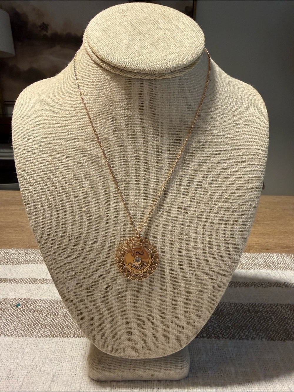 Anthropologie Gold Heart Circle Charm Necklace